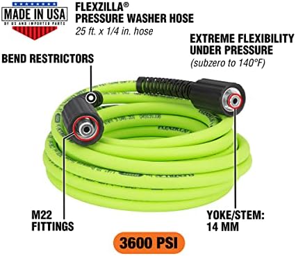 Flexzilla Pressure Washer Replacement Hose, 1/4 in. x 25 ft., 3600 PSI, M22 Fittings, No-Kink, Lightweight, ZillaGreen - Image 2