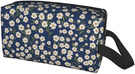 Navy Blue Daisy Makeup Bag - Durable 600D Oxford Fabric Travel Cosmetic Bag, Shockproof Foam Padded Toiletry Organizer for Gym & Daily Use 10x6.2x4.9 Inch - Image 2