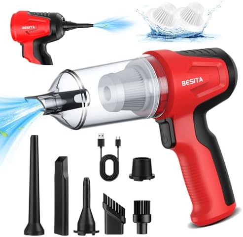 Car Vacuum Portable Cordless, 4 in 1 Mini Vacuum Cleaner Hight Power, 12000Pa Powerful Suction, Air Duster, Dual Filter,Adjustable Small Vaccum Portable Cordless for Car, Home, Pet, Office by BESITA
