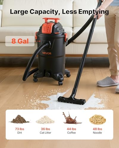 VEVOR Shop Vac, 8 Gallon Wet Dry Shop Vacuum, 4.5 Peak HP Portable with One-Button Self-Cleaning, Dual-Filter, 900W Input Power, 1.25in x 7ft Hose, 9.8ft Cord for Jobsite, Workshop, Garage, Home - Image 6