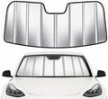 Windshield Sun Shade for Tesla Model 3 2018-2026, Model Y 2020-2026, Foldable 3-Layer High Reflective Silver Sunshade, Blocks UV Rays & Reduces Cabin Heat by Unknown
