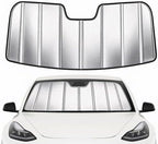 Windshield Sun Shade for Tesla Model 3 2018-2026, Model Y 2020-2026, Foldable 3-Layer High Reflective Silver Sunshade, Blocks UV Rays & Reduces Cabin Heat by Unknown