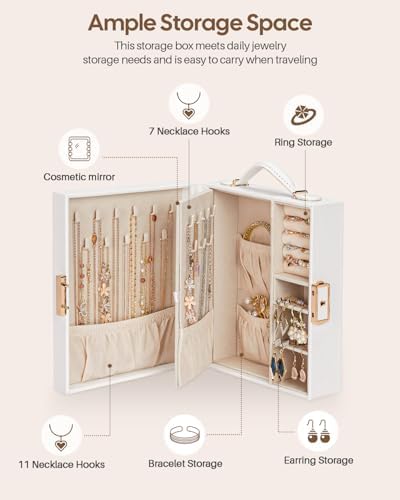 Enthralite Portable Travel Jewelry Case: Jewelry Box with Lock and Mirror | Quality PU Leather & Velvet Lined Jewelry Organizer - Large Capacity for Ring Earring Large Necklaces - Birthday Gift for Her - Image 4