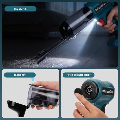 DTEZTECH Cordless Vacuum Cleaner for Makita 18V Battery, Electric Handheld Vacuum Cleaner with 105AW Powerful Suction, Portable Vacuum Cleaner for Floor, Carpet, Car, Home (Battery Not Included) - Image 5