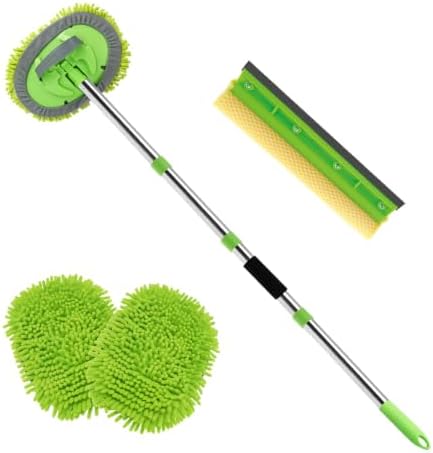 62" Car Wash Brush Kit Mitt Mop Sponge with Long Handle, Chenille Microfiber Car Cleaning Brush Kit, Windshield Window Squeegee, Car Care Kit of Scratch-Free Replacement for Cleaning Car, RV, Truck by ETOUPA