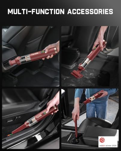 Fanttik Slim V10 APEX Cordless Car Vacuum, 4-in-1 Portable Mini Handheld Vac, Upgraded Smart Digital Display, 19kPa Suction Power, 2 Suction Modes for Small Jobs, Car, Office Desk, Keyboards (Red) - Image 5