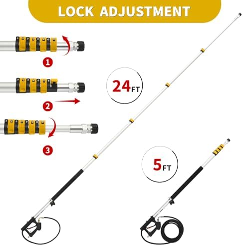 24 FT Telescoping Pressure Washer Wand with Pressure Washer Extension Wand, Brush Head, Gutter Cleaner, 5 Spray Nozzle Tips, 2 Hose Adapters and Support Belt - Image 4