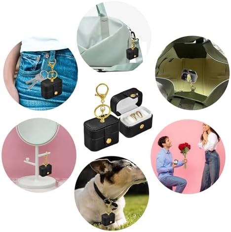 Wedding Dog Ring Bearer Pillows Box, PU Leather Travel Mini Ring Holder Pouch with Keychain Clip& Buckle Closure, Bridesmaid Gifts Jewelry Storage Organizer Case for Women Girls(Black) - Image 5
