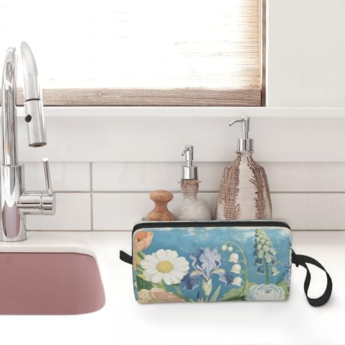 Vintage Floral Garden Makeup Bag for Women with Wrist Strap | Durable 600D Oxford Fabric Cosmetic Organizer,Compact Travel Pouch with Handle for Gym & Daily Use - Image 7