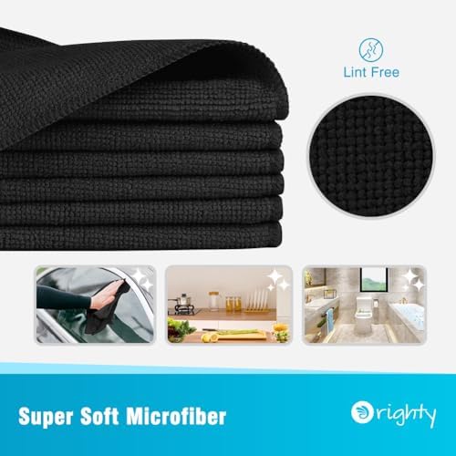 Orighty Microfiber Cleaning Cloth, Cleaning Rags, 24 Pack, 12x11 in, Black - Image 2
