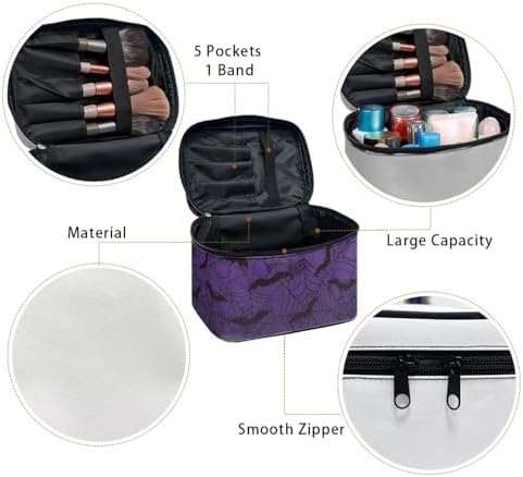 Purple Makeup Bag for Women Large Capacity Travel Makeup Bag with Handle Spider Web Bat Print Toiletry Bags for Travel Holiday Halloween Party - Image 5