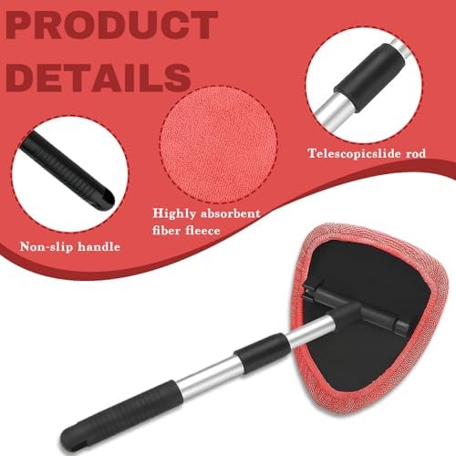 Car Window Cleaner, Car Cleanser Brush, Car Accessories Car Cleaning Supplies Tools, Car Cleaning Kit with Extendable Handle, Microfiber Cloth, Spray Bottle, Fits All Cars (Red) - Image 6