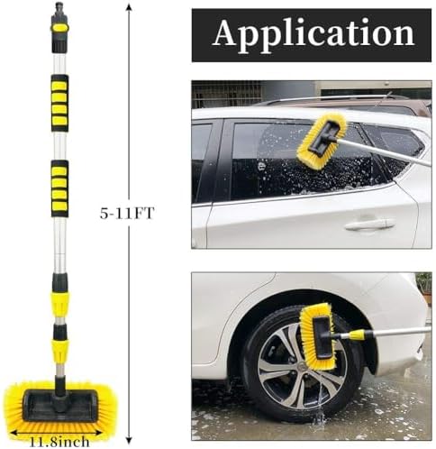 Buyplus 5-12 Foot (20 ft Reach) Car Wash Brush with 12-Inch Soft Bristle, On/Off Switch Telescopic Car Truck Boat Washing Brush with Hose Attachment for Cleaning RVs, House Siding, Floors and More! - Image 4