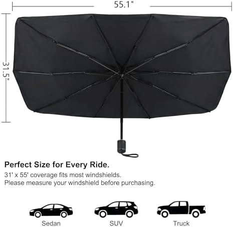 Upgraded Car Windshield Sun Shade Umbrella, Foldable Car Umbrella Sunshade, Sun Protection & Heat Insulation Windshield Sunshades, 90% UV Resistant Front Window Cover, for Most Vehicles (#02) - Image 2