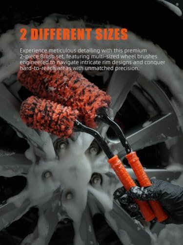 SPTA Angled Car Wheel Brush Set, 2Pcs Car Detailing Cleaning Brush Synthetic Wool Rim Cleaner Brush, Flat Spoke Brush, Metal Free Rim Tire Detail Brush, Remove Brake Dirt Behind Your Rim Accessories - Image 5