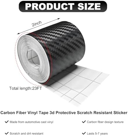 Wevdn 3D Carbon Fiber Vinyl Tape, 2 Inch×23ft Carbon Fiber Wrap Auto Door Edge Window Trim Detailing Tape, Anti-Scratch Self Adhesive Auto Door Entry Guards Vinyl Overlay Wrap Roll - Image 2