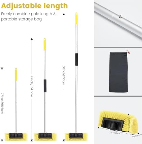 Car Wash Brush with Long Handle, 60'' Soft Bristle Cleaning Brush, Car Cleaning Brushes, Carwash Brushes for SUV, RV, Boat, Truck, House Siding, Sweep Snow, Yellow - Image 3