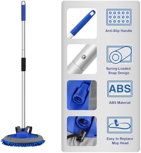 anngrowy 62" Microfiber Car Wash Brush with Long Handle Car Washing Mop Kit Mitt Sponge Car Cleaning Supplies Kit Duster RV Washing Car Brush Accessories, 1 Chenille Scratch-Free Replacement Head - Image 5