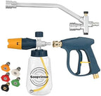 Sooprinse Pressure Washer Foam Cannon with Short Pressure Washer Gun, Dual Connector Accessory, Snow Soap Attachment for Car Wash, 5 Nozzles Tips with 1/4” Quick Connect， 4000 PSI by Sooprinse