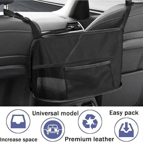 Car Net Pocket Handbag Holder, Organizer Mesh Bag Between Seats, Driver Storage Netting Pouch for Handbag Purse, Universal Accessory for Women and Men, Pet/Kids Car Barrier (Black) - Image 3
