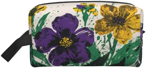 Purple & Yellow Floral Makeup Bag - Durable 600D Oxford Fabric Travel Cosmetic Bag, Shockproof Foam Padded Toiletry Organizer for Gym & Daily Use 10x6.2x4.9 Inch by OLUSENMO