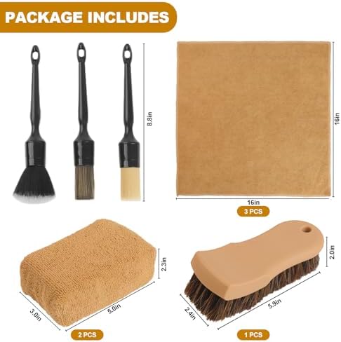 10PCS Car Cleaning Kit, Car Detailing Kit Interior Cleaner, Long Bristle Horse Hair Leather Cleaning Brush, Car Detailing Brushes, Microfiber Cloth & Applicator, Car Cleaning Supplies for Interior - Image 6