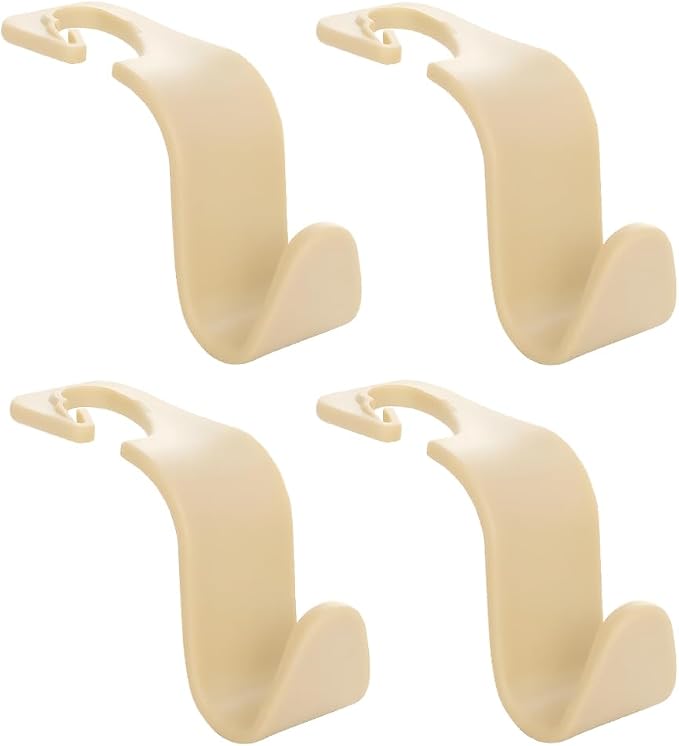 Car Seat Headrest Hook, 4PCS Vehicle Seat Back Hanger Storage Organizer for Handbag Purse Coat, Auto Interior Headrest Hook, Universal for SUV Automobile Truck (Beige) - Image 7