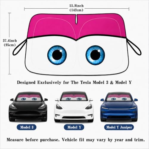 Tesla Model Y/3 Windshield Sun Shade, Cute Pink - Image 5