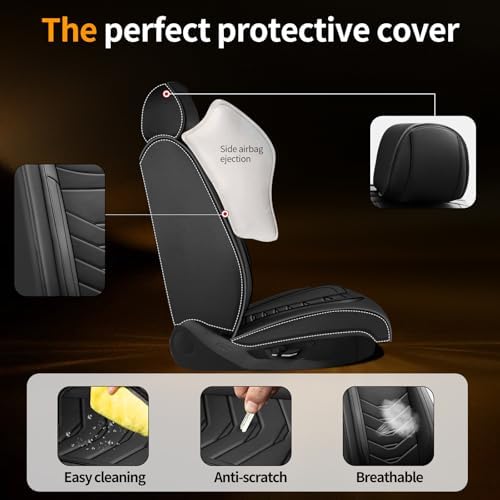 Fit Patriot Car Seat Covers Compatible with Jeep Patriot 2007-2015 2016 2017.Full Coverage Waterproof Leather,Compatible with Airbag,All - Weather Seat Cushion Protector(Full Set, Black) - Image 6