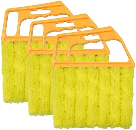 3 PCS Blind Cleaner Duster Tool, 7 Finger Detachable Duster Auto Air Conditioner Cleaning Tool, Washable Dusting Brush Handheld Cleaner for Vehicle Air Vents Blinds (Yellow) by XJVSS