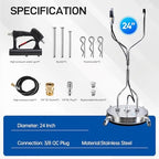 TOR 24" Pressure Washer Surface Cleaner with 4 Wheels, Surface Cleaner for Pressure Washer, Stainless Steel Dual Handle Power Washer Surface Cleaner for Concrete, Driveway, Patio, Sidewalk - Image 6