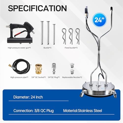 TOR 24" Pressure Washer Surface Cleaner with 4 Wheels, Surface Cleaner for Pressure Washer, Stainless Steel Dual Handle Power Washer Surface Cleaner for Concrete, Driveway, Patio, Sidewalk - Image 6