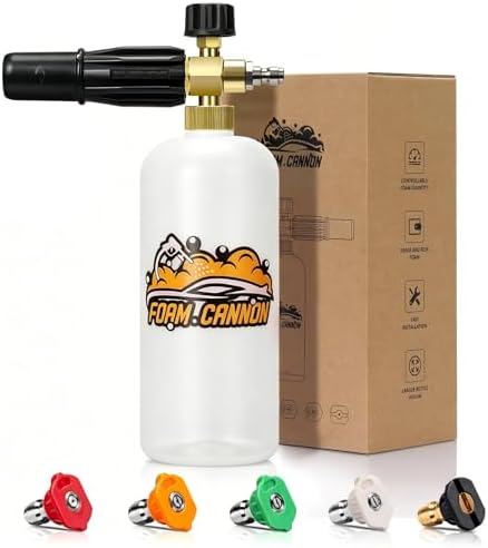 Foam Cannon for Pressure Washer, 1L Bottle Snow Foam Cannon with 5 Pressure Washer Nozzle Tips, 1/4 Inch Quick Connector, Compatible with Gas Pressure Washers&Electric Pressure Washers by SOFIPEOfficial