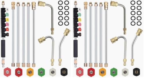 Selkie Pressure Washer Extension Wand Upgrade Power Washer Lance with Spray Nozzle Tips,30°,90°,120° Curved Rod, 1/4’’Quick Connect, Replacement for Anti-Leaked Ring 4000 PSI… (Pack of 2) by SELKIE