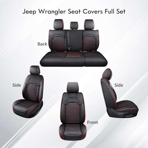 Huidasource 2007-2017 Wrangler Seat Covers 2 Door, Waterproof Leather Seat Cover for Jeep Wrangler JK 2 Door Limited Sport Sahara Rubicon Freedom Willys Wheeler (Full Set/Black&Red) - Image 7