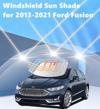 Windshield Sun Shade for 2013-2021 Ford Fusion Double Layer Foldable Car Front Window Sunshade Accessories 240 T Sun Visor Protector Reflective Cover Block UV Rays & Sun Heat - Image 2