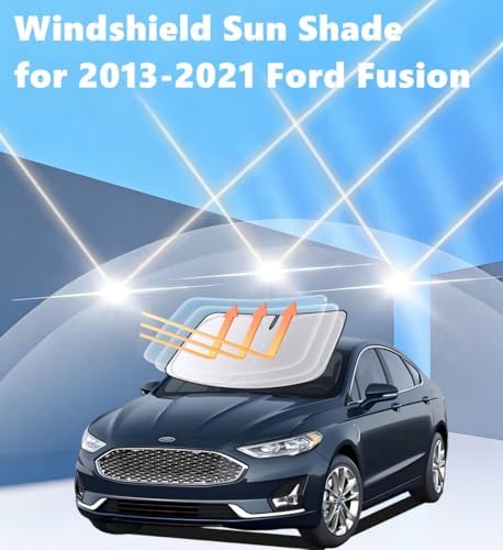 Windshield Sun Shade for 2013-2021 Ford Fusion Double Layer Foldable Car Front Window Sunshade Accessories 240 T Sun Visor Protector Reflective Cover Block UV Rays & Sun Heat - Image 2