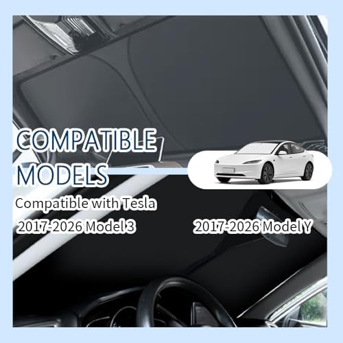 Car Windshield Sun Shade Compatible with Te/SLA 2017-2026 Model 3/Y,Oxford Cloth Sun Shade for Car Windshield with Foldable Design,Windshields Cover Suns Shades with Storage Bag - Image 4