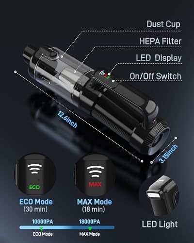 Handheld Vacuum Cordless, 18000PA Strong Suction Car Vacuum Cleaner Portable with Brushless Motor & LED Light, Hand Vacuum with Multi-Nozzles & Washable Filter for Home Office, Car, Pets - Image 3
