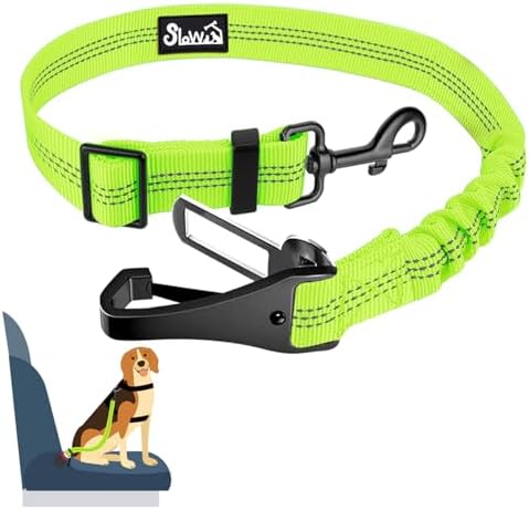 SlowTon Dog Car Seat Belt, 3 in 1 Latch Bar Attachment Dog Safety Seatbelt | Hook Latch Bar& Seatbelt Buckle, Reflective, Heavy Duty Nylon, Durability, Easy of Use, for Travel Riding, Lime, 35.5" by SlowTon