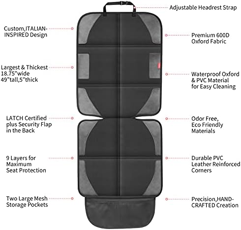Car Seat Protector with Thickest Padding,Waterproof 600D with Storage Pockets,Non-Slip Pets Fabric Child Baby Cover Leather Reinforced Vehicle Seat 1 Pack (Black) - Image 5