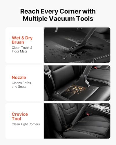 VEVOR Commercial Shop Vac, 11 Gallon Wet Dry Shop Vacuum, 5.5 Peak HP Portable with One-Button Self-Cleaning, 1350W Input, 1.25in x 7ft Hose, 20ft Cord, Industrial-Grade for Jobsite, Workshop - Image 5