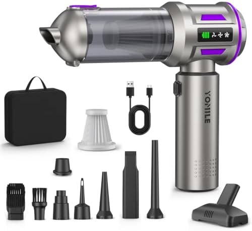 Yomile Mini Vacuum Cleaner, 2 in 1 27000PA Brushless Car Vacuum Air Duster 9000mAh Battery Air Blower Wireless Handheld Vacuum for Car,Office and Home by Yomile