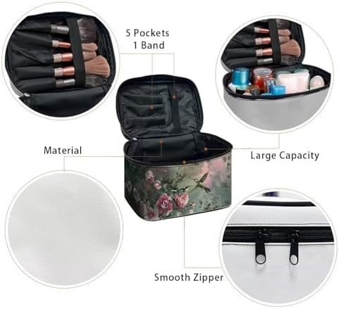 Hummingbird Make Up Bags for Women Portable Lightweight Floral Cosmetic Bag with Handle Womens Travel Makeup Bag for Vacation Daily Party - Image 5
