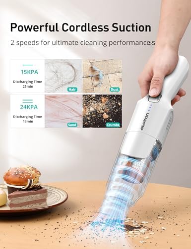 Aspiron Cordless Handheld Vacuum, 24KPA Powerful Car Vacuum, 2-Speed, 2 Charging Methods, Wireless Charger, Ergonomic Handle, Portable Rechargeable Vacuum Cleaner for Car, Home, Ivory - Image 2