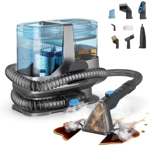 Portable Steam Carpet Cleaner, 203°F High Temp Steam & 18,000Pa Suction, Deep Stain & Odor Removal, Spot Cleaner for Pets, Kids, Home Upholstery, Stairs & Car Detailing by Unknown