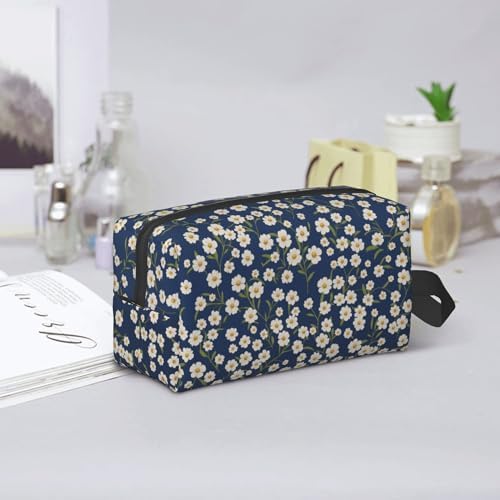 Navy Blue Daisy Makeup Bag - Durable 600D Oxford Fabric Travel Cosmetic Bag, Shockproof Foam Padded Toiletry Organizer for Gym & Daily Use 10x6.2x4.9 Inch - Image 7