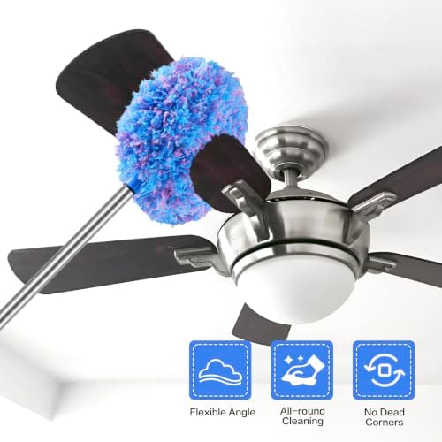 Ceiling Fan Cleaner Duster Reusable Microfiber Ceiling Fan Blade Cleaner Removable Duster with Extension Pole Adjusts 13 to 49.7 Inch for Cleaning Walls Furniture Door Window Top (Blue Pink) - Image 2