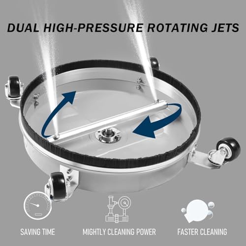 Hourleey 16" Pressure Washer Surface Cleaner, Stainless Steel Surface Cleaner with 4 Wheels for Concrete, Patio, Sidewalk, Deck, Pathway 1/4" Quick Connector, 2 Extension Wand, 4000 PSI - Image 5