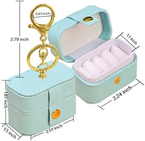 Wedding Ring Bearer Pillows Box for Dog Collar, PU Leather Travel Mini Ring Holder Pouch with Keychain Clip& Buckle Closure, Bridesmaid Gifts Jewelry Storage Case for Women Girls(Light blue) - Image 2